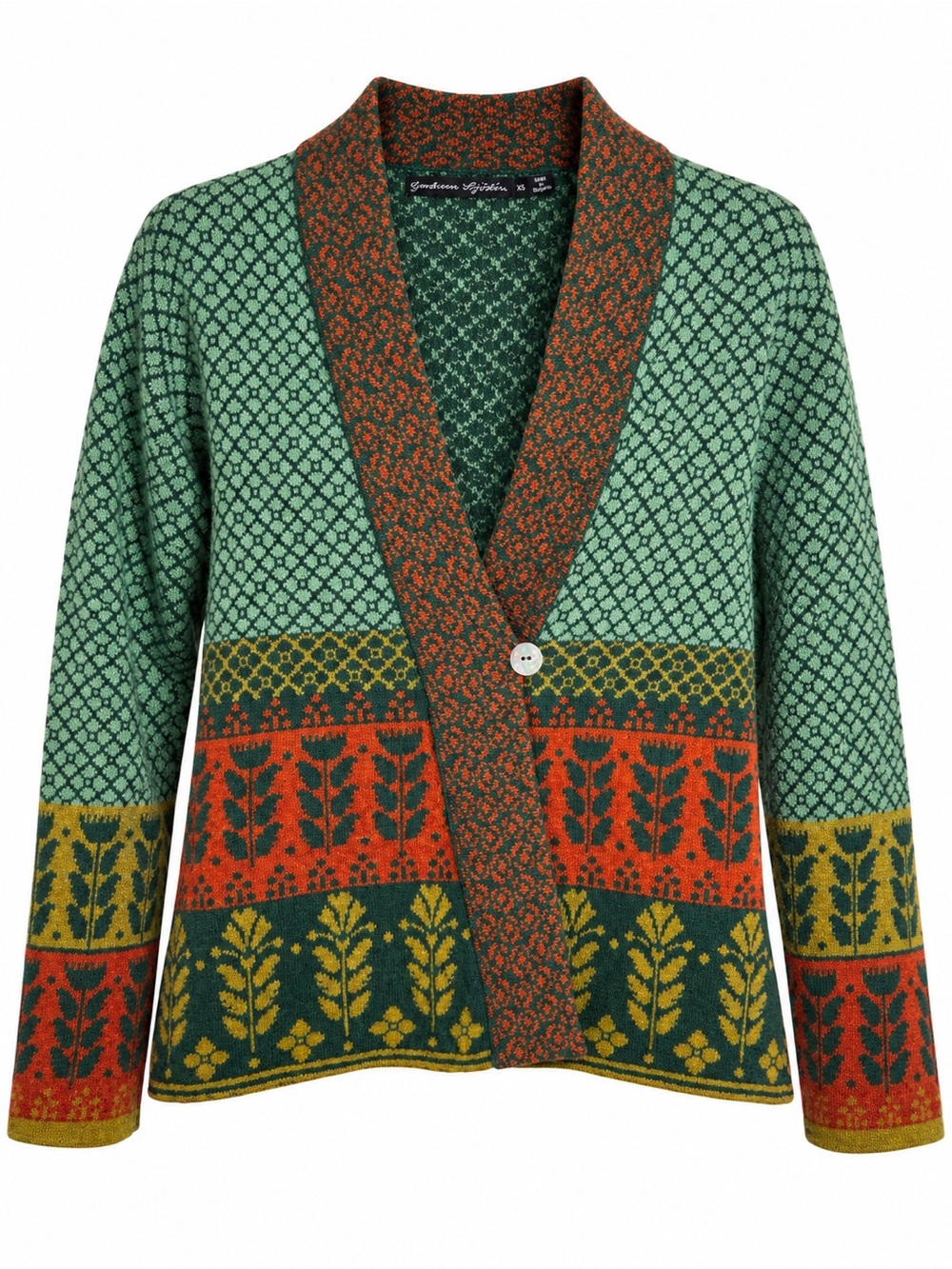 Gudrun Sjoden Edda Wool Knit Cardigan Jacket XS Botanical Iceland Green NWOT